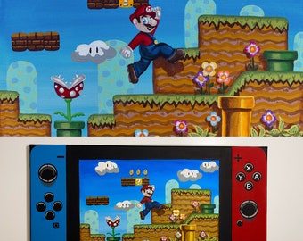 Super Mario Nintendo Switch Pintura acrílica ORIGINAL 20x10in, Mario Wall Art, Mario fanart