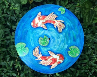 Koi Pond Vinyl 12x12in // ORIGINAL acrylic on vinyl painting