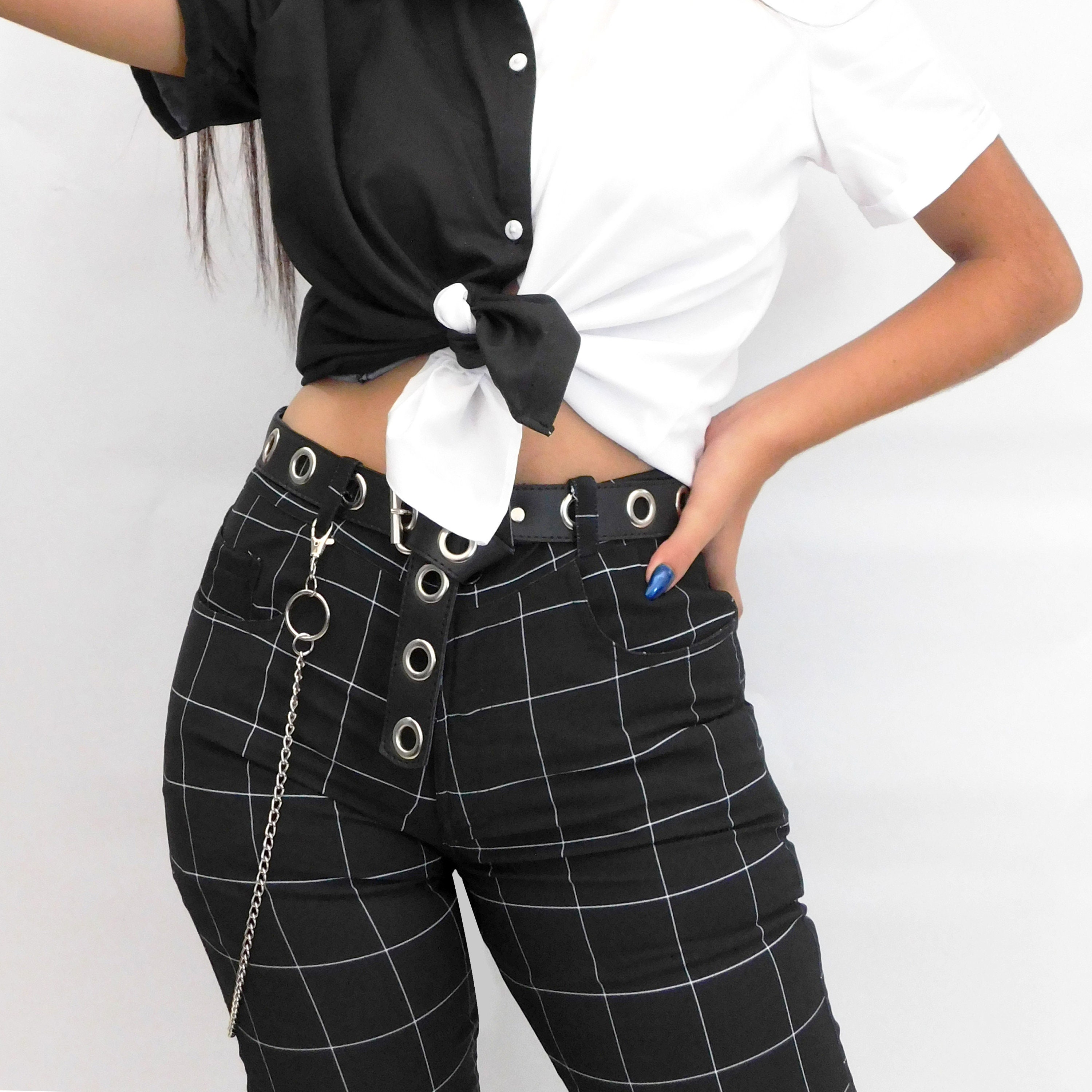 Black With Squares Pant Etsy