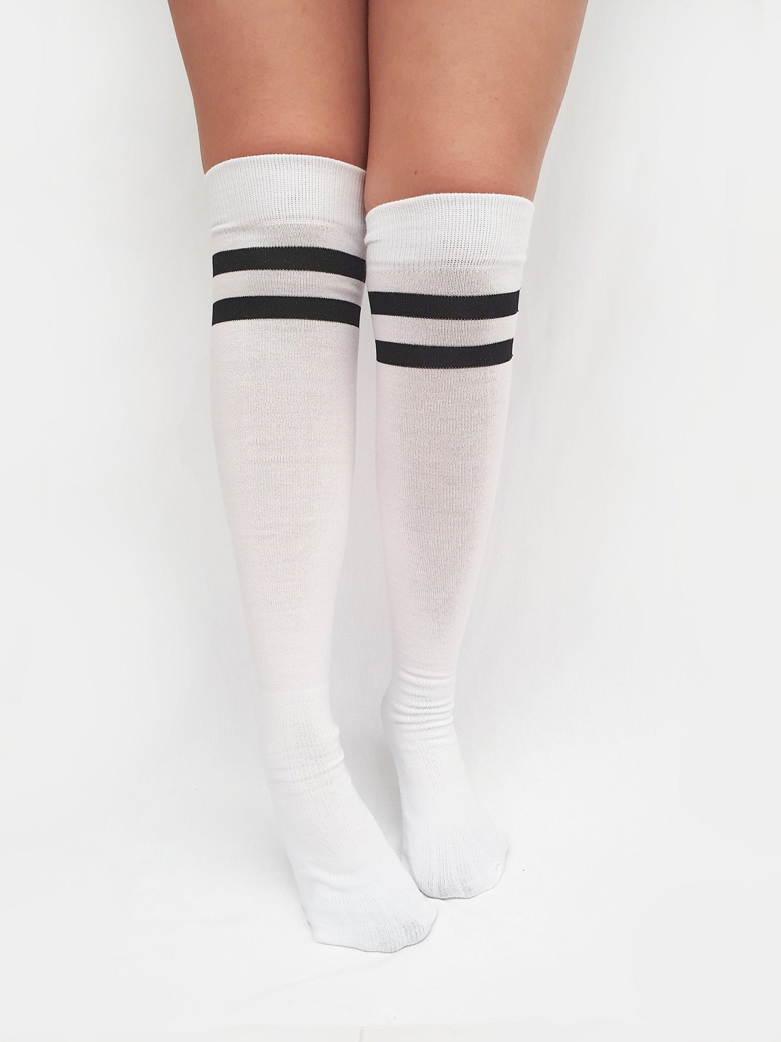 White with Black Lines High Socks | Etsy