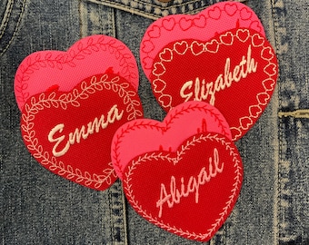 Personalised Heart Decorative Border Name Valentines Love Embroidered Iron On Patch