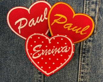 Personalised Heart Name Valentines Love Embroidered Iron On Patch