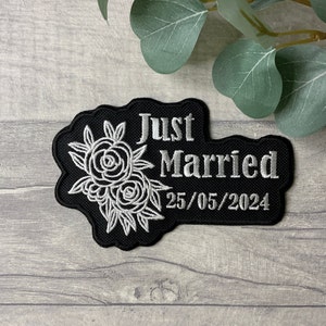 Just Married Personalised Embroidered Iron on Cloth Patch - Medium - Multiple colour choices