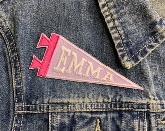 Personalised Pennant Style Name Embroidered Iron On Patch