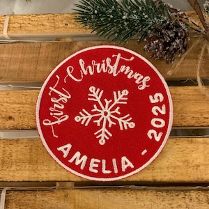 Personalised First Christmas Babies Embroidered Fabric Iron On Patch | Decorate a Stocking | Baby Grow