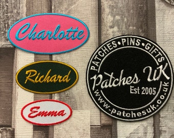 Brush Script Personalised Embroidered Iron on Oval Cloth Name Patch - 3 Sizes Available