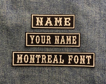 Personalised Biker Font (Montreal) 1 Line Embroidered Name Iron On Patch - 3 sizes