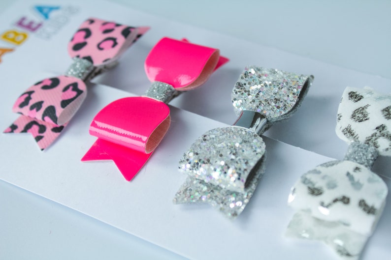 Pink Leopard print glitter hair bow set girls hair bow set glitter hair bow small toddler hair clips sparkly hair bow pink hair bows