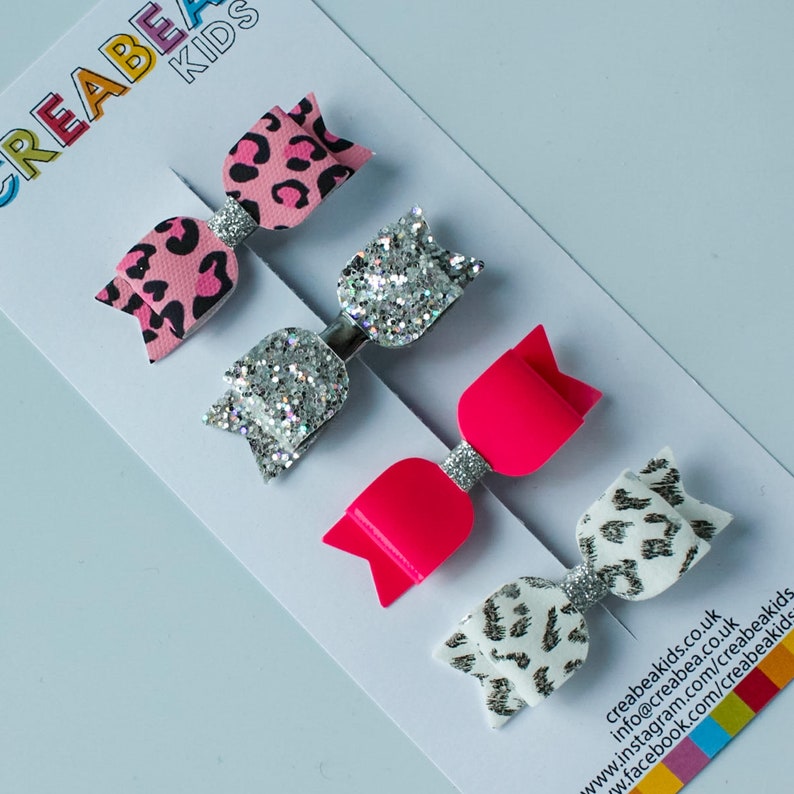 Pink Leopard print glitter hair bow set girls hair bow set glitter hair bow small toddler hair clips sparkly hair bow pink hair bows