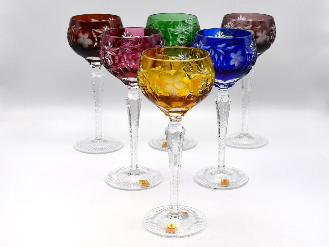 Colorful Vintage Wine Goblets Made of Lead Crystal by Etsy