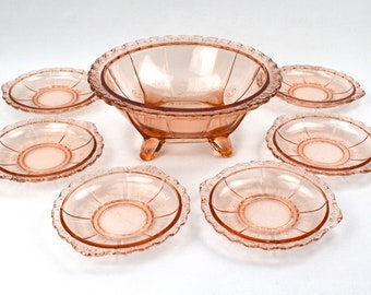7 pcs. Dessert Set Rosalinglas Pressed Glass 50s