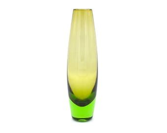 Midcentury glass vase with yellow-green gradient Aseda Sweden