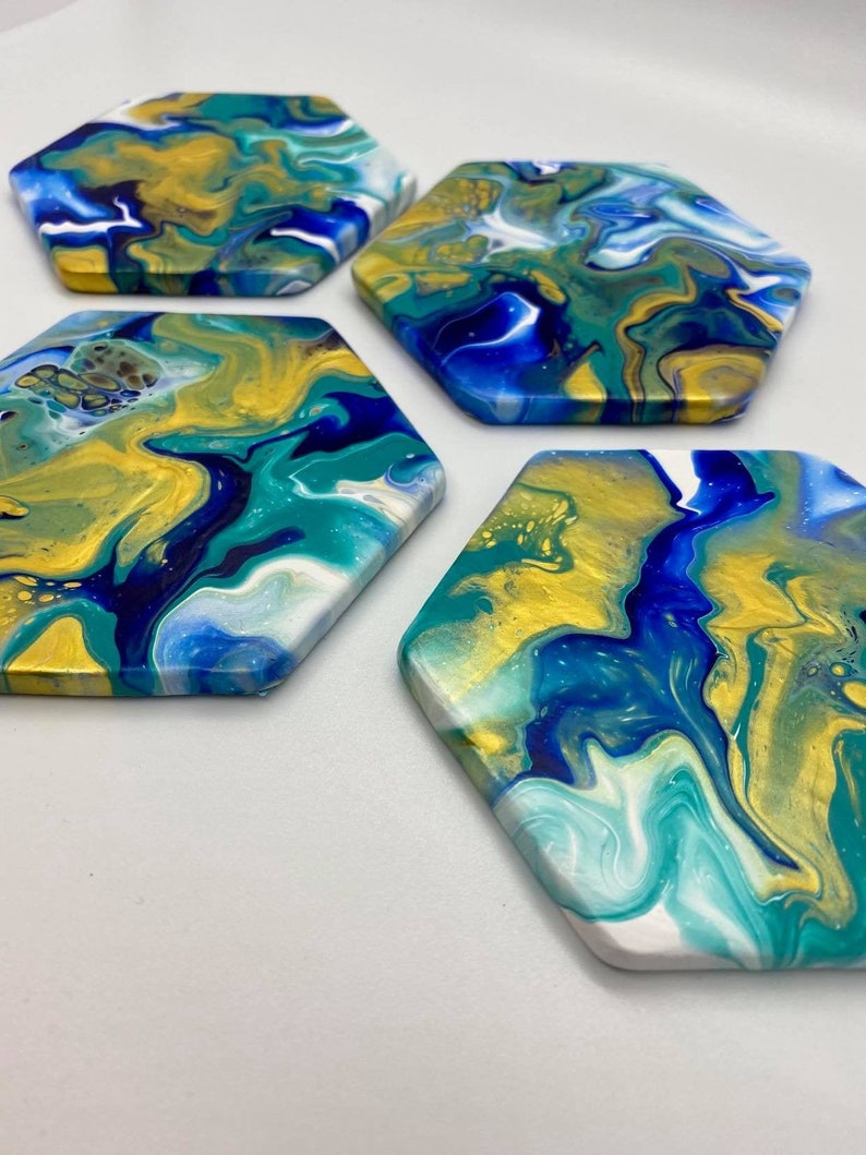DIY Hexagon Ceramic Coaster Kit DIY Liquid Acrylic Pouring Etsy