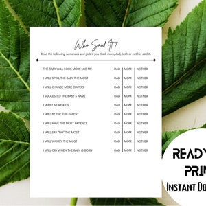 Who said it Digital Printable Baby Shower Game Modern Design