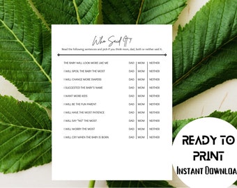 Who said it Digital Printable Baby Shower Game Modern Design