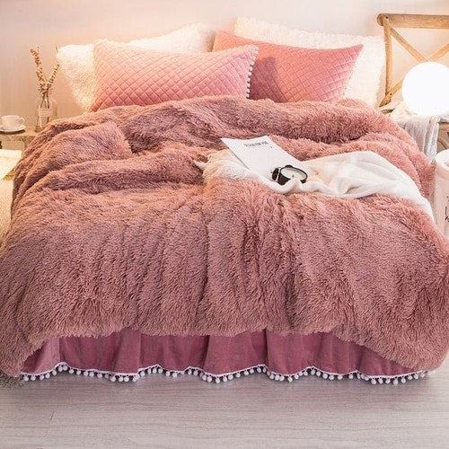 Aqua Faux Fur Super Soft Duvet Cover Set Twin Queen King Etsy