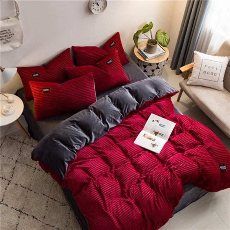 Corduroy Velvet Super Soft Duvet Cover Set Twin Queen XL Etsy