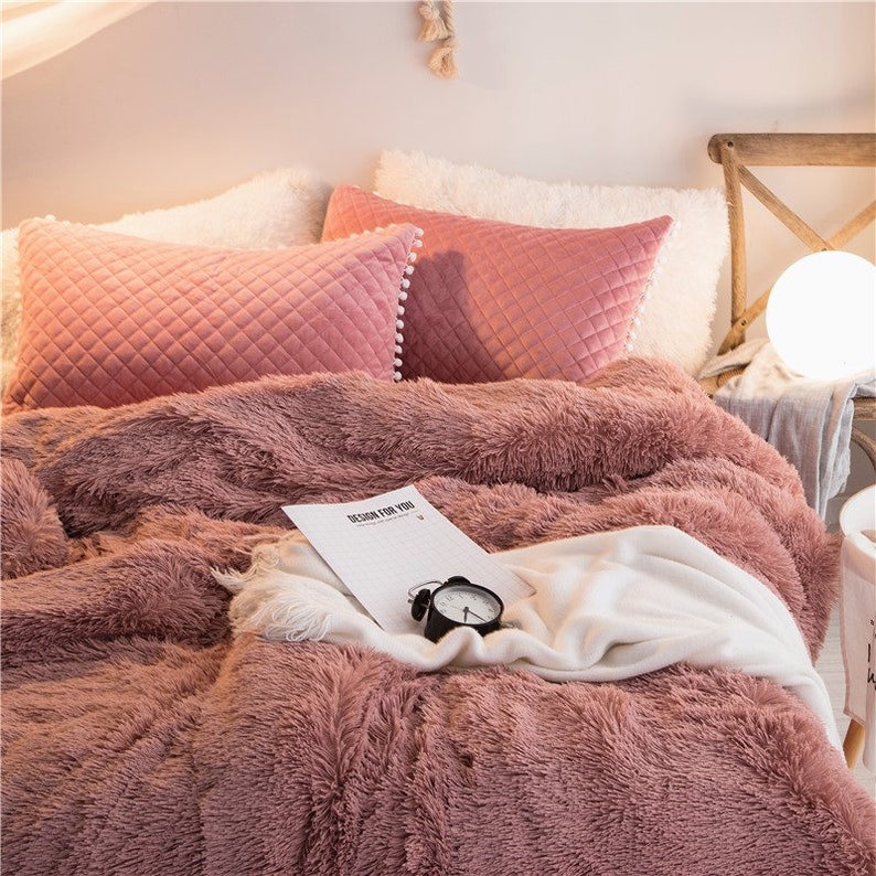 Rose Faux Fur Super Soft Duvet Cover Set Twin Queen King Etsy