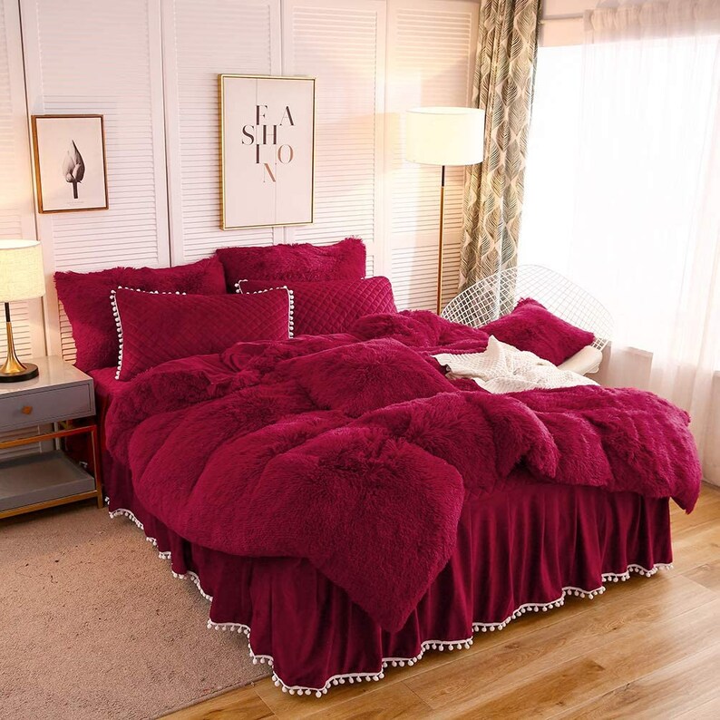 Wine Faux Fur Super Soft Duvet Cover Set Twin Queen King Etsy