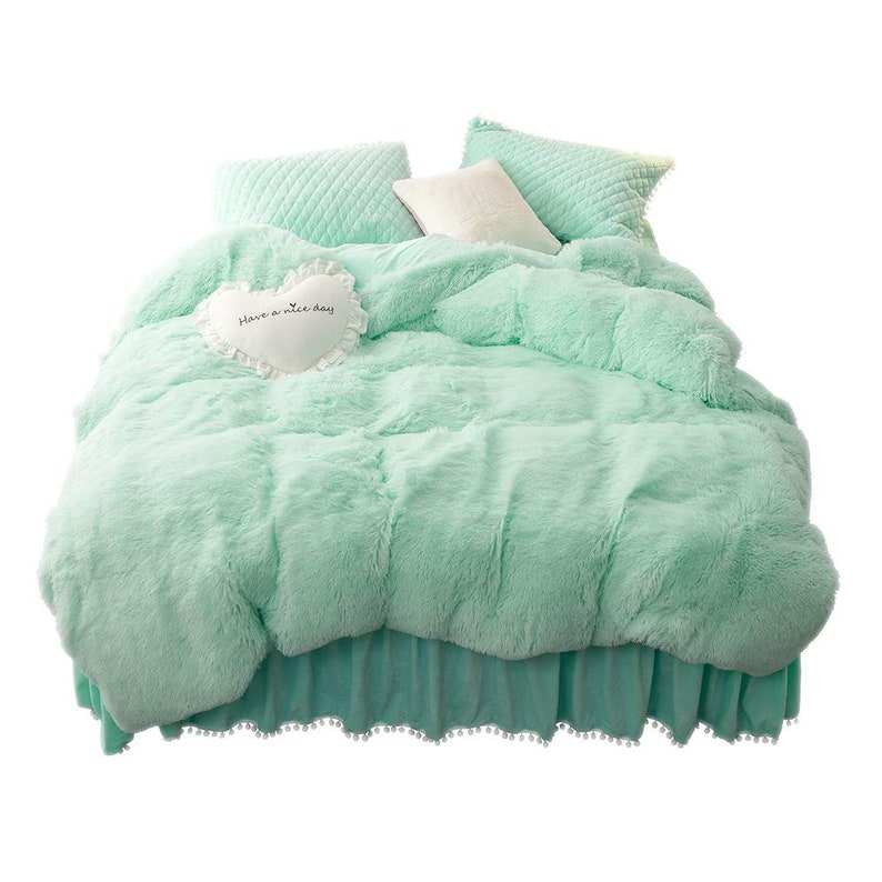 Aqua Faux Fur Super Soft Duvet Cover Set Twin Queen King Etsy