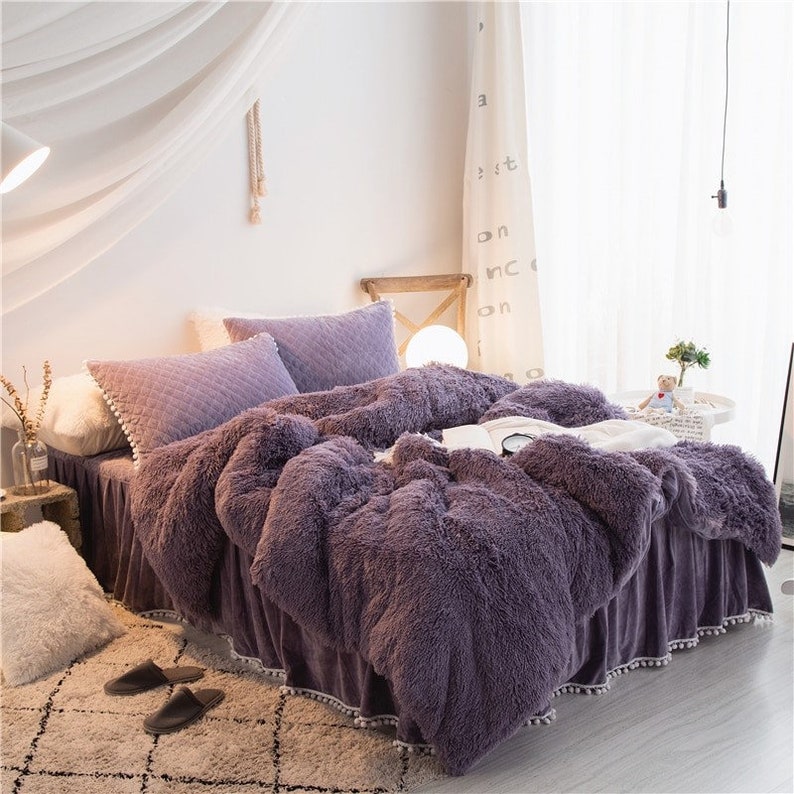 Purple Faux Fur Super Soft Duvet Cover Set Twin Queen King Etsy Canada