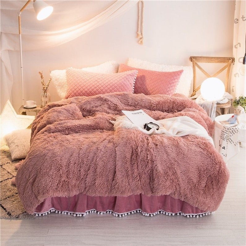 Rose Faux Fur Super Soft Duvet Cover Set Twin Queen King Etsy