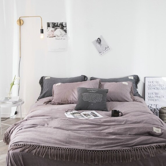 Dusty Purple Boho Tassel Cotton Duvet 