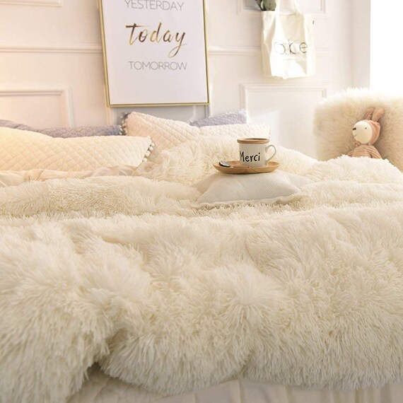 Cream Faux Fur Super Soft Duvet Cover Set Twin Queen King Etsy
