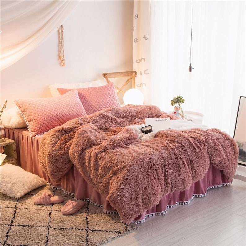 Rose Faux Fur Super Soft Duvet Cover Set Twin Queen King Etsy