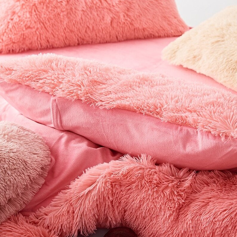 Bright Colors Faux Fur Super Soft Queen Duvet Cover Set Etsy