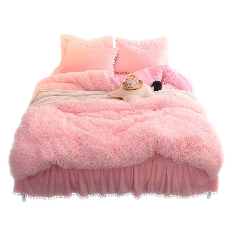Pink Faux Fur Super Soft Duvet Cover Set Twin Queen King Etsy