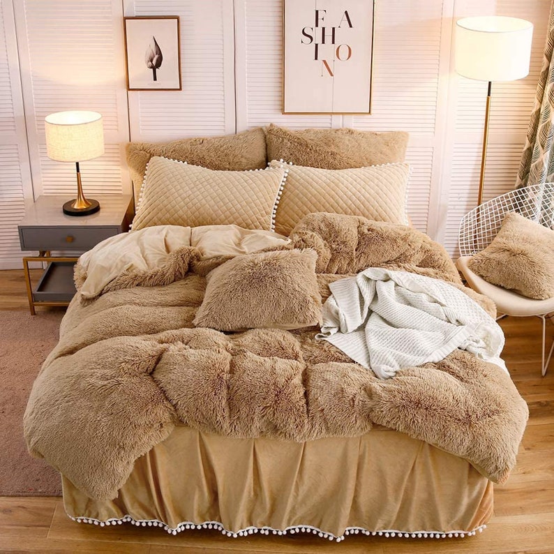 Camel Faux Fur Super Soft Duvet Cover Set Twin Queen King Etsy