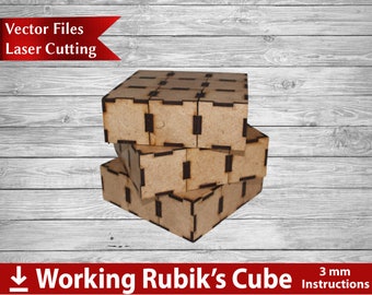Rubik's Cube 3mm Real working DFX File for laser all wood Kit DIY buildingkit Vector project for lasercutter