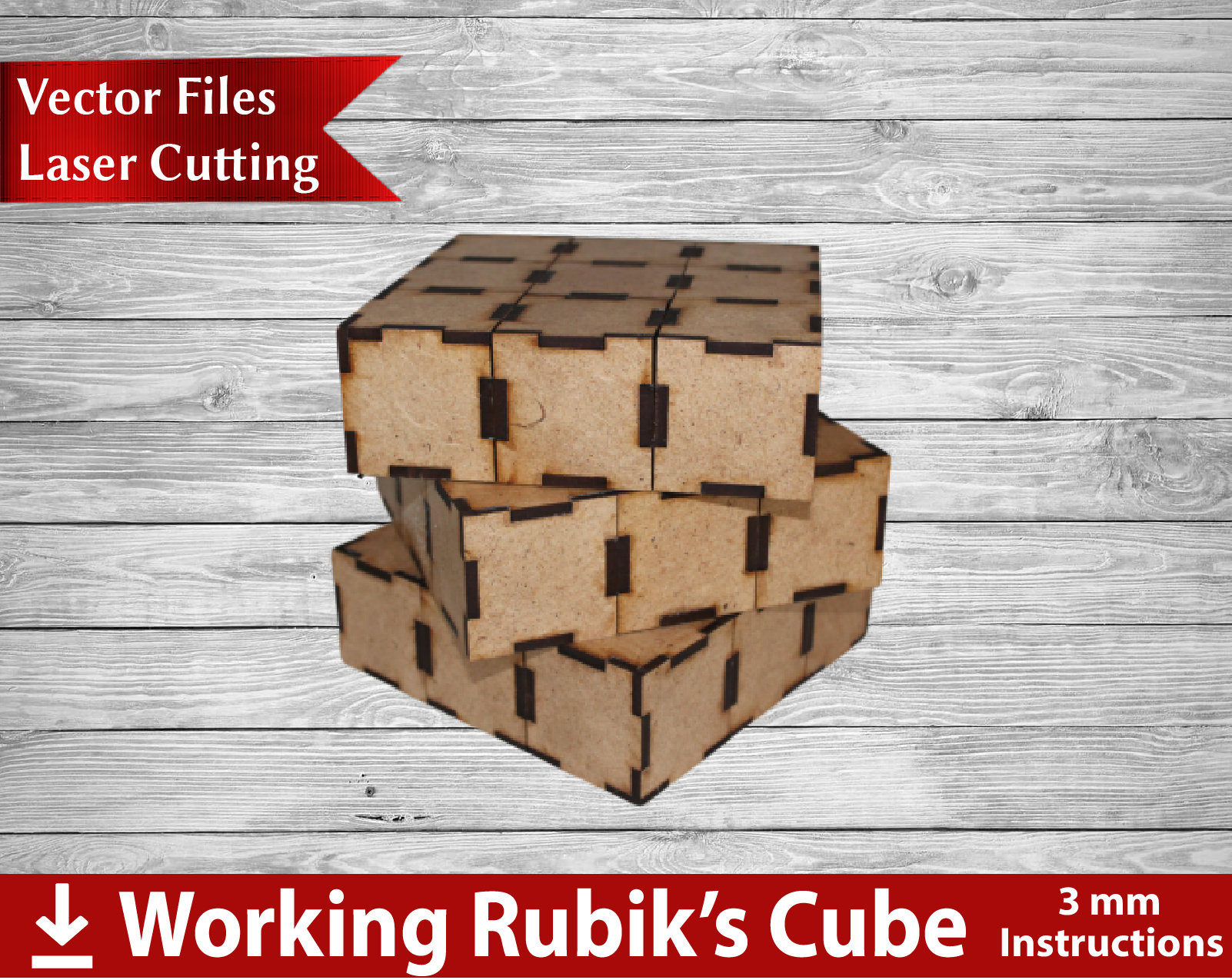 Rubik's Cube 3mm Real Working DFX File for Laser All Wood Kit DIY