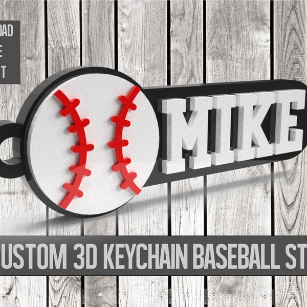 3D Baseball Keychain Personalized - STL file -  Nametag - for 3D printing - Digital file