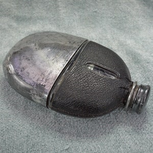 Large Early Century Glass Hip Flask with Cup and Top