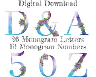 Watercolor Floral Alphabet Numbers, Letters, Wedding, Nursery Decor, Decal Sublimation PNG | Digital Download | Printable Art | Digital Art