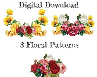 Vintage Flowers Bundle SVG, Flowers SVG, Decal, Roses, Floral Cut Files, Sublimation PNG | Digital Download | Printable Art | Digital Art