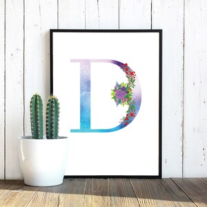 Watercolor Floral Monogram Letter D, instant download, floral waterslide decal, Sublimation PNG | Digital Download | Printable Art