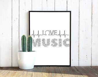 Love Music Heartbeat SVG, Music Notes, Decal, Vinyl, Cut Files, Clipart | Sublimation PNG | Digital Download | Printable Art | Digital Art