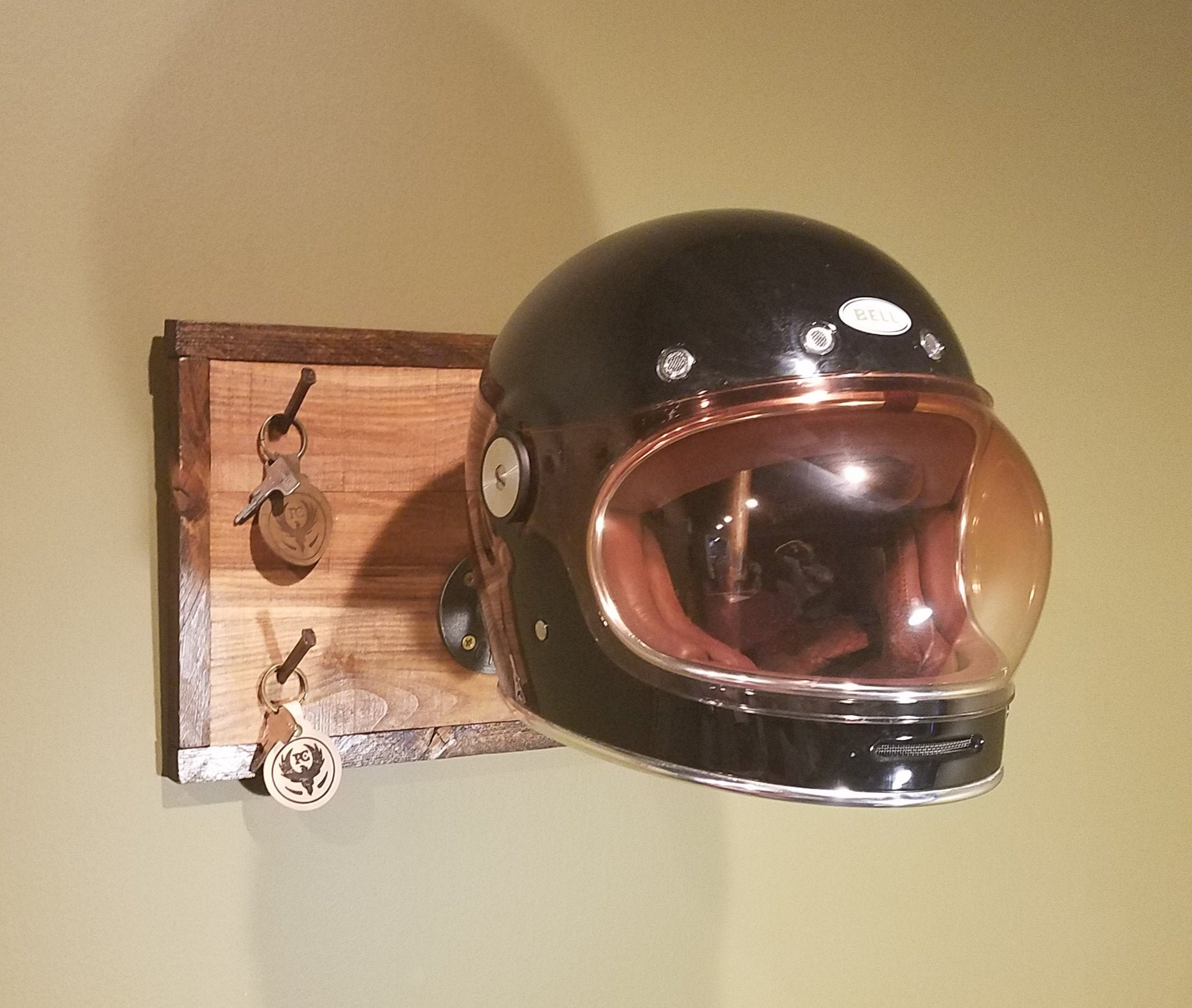 Vintage Style Motorcycle Helmet holder single with key hooks | Etsy