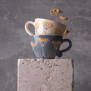 Mokken met bloemen aardewerk duizendblad, koffie- en theemok herfst, natuurmokken, theekopjes met bloemen, handgemaakte cadeaus voor gastheren, cadeau nieuwe huiseigenaar