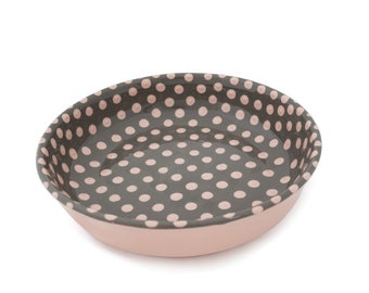 Small Tray, Ceramic Tray, Handmade Tray, Pottery Tray, Pink and Gray, Large Dots