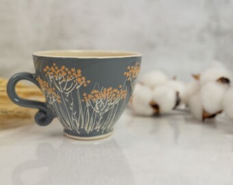 Coffee Cup, Tea Cup, Ceramic Cup, Pottery Cup, Handmade Cup, Gray and White, Yarrow