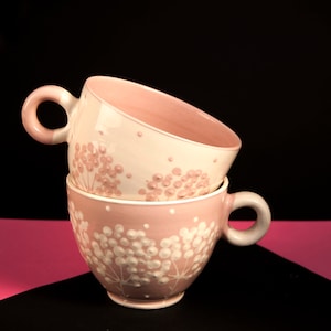 Coffee Mug, Tea Mug, Ceramic Mug, Pottery Mug, Handmade Mug, Pink and White, Dill