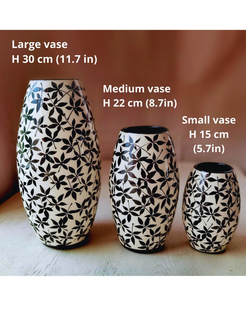 Handgegooide vaas, zwart-witte vaas, hoge bloemenvaas, rustieke vaas, handgemaakt primitief herfstdecor, cadeau nieuwe huiseigenaar afbeelding 4