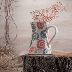 Pitcher, Ceramic Pitcher, Pottery Pitcher, Flower Jug, Table Vase, Тurquoise and White, Spirals image 4
