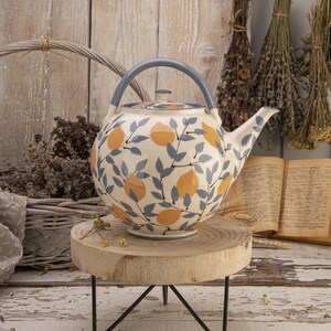 Teapot, Ceramic Teapot, Handmade Teapot, Pottery Teapot, Gray and White, Lemons image 5