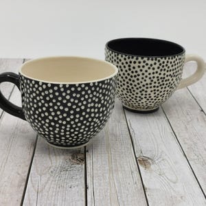 Coffee Mug, Tea Mug, Ceramic Mug, Handmade Mug, Pottery Mug, Black and White, Small Dots