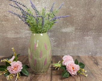 Lavender Vase, Ceramic Vase, Handmade Vase, Pottery Vase, Green and White, Lavender